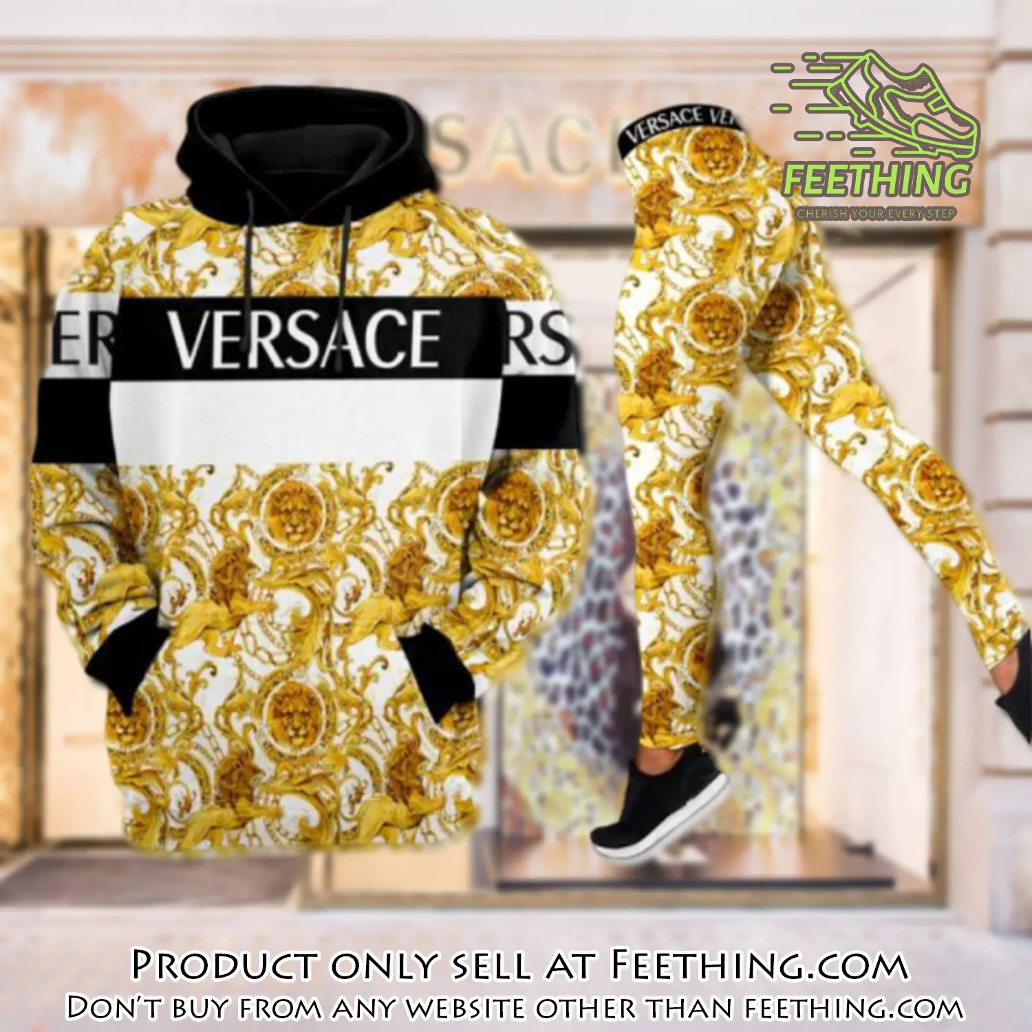 Gianni versace gold white hoodie legging set luxury for women ft4259840